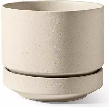 LuxusKollektion Blumentopf aus Keramik mit Untersetzer, unglasiert, sand-beige, 30cm