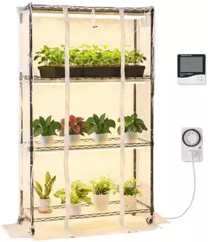 VEVOR Pflanzenregal 4-st&ouml;ckig mit Wachstumslicht 180W und Abdeckung (4C15090ZP-T8DP09P6-US)