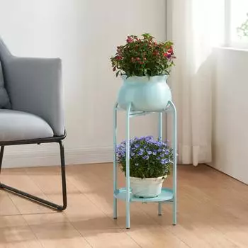 en.casa Altena Blumenst&auml;nder mit Topf und Ablage, Metall, hellblau, 80,5x40x40cm (84315632)