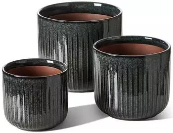 LuxusKollektion Blument&ouml;pfe 3er-Set Keramik dunkeloliv 21+17+14cm