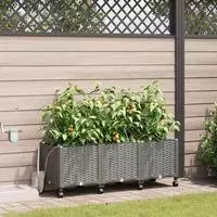 vidaXL Garten Blumenk&uuml;bel mit Bew&auml;sserung und R&auml;dern 3 Stk. Hellgrau