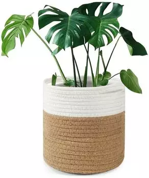 LuxusKollektion &Uuml;bertopf mit Einsatz, Baumwolle, gewebt, 20cm, wei&szlig;/braun