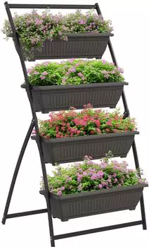 Outsunny Pflanzentreppe 4 Etagen, Stahl, braun (79x162x76cm)