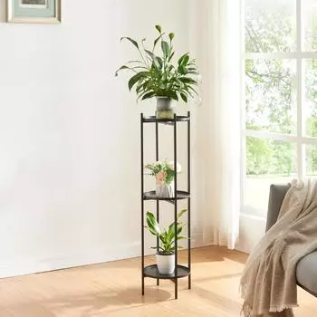 en.casa Tuusula Pflanzenregal 3 Ablagen, Metall, schwarz, 94x25cm (800000803326)