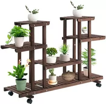 Outsunny 4-Etagen Pflanzenst&auml;nder, Holz, braun, 33x80x123,5cm