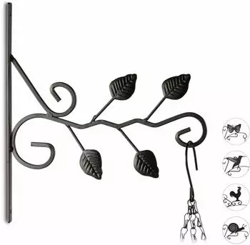 Relaxdays Blumenhaken mit Bl&auml;tter-Motiv, Metall, schwarz, 30,5x28x2cm (10020695_626)