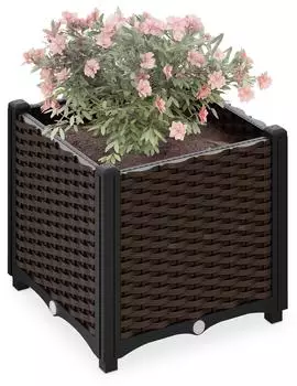 Relaxdays Pflanzk&uuml;bel Rattan-Optik quadratisch 40x40x38cm mit Wasserspeicher (10050771)