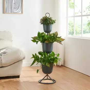 en.casa Alphen Blumenst&auml;nder 3 T&ouml;pfe, Metall, schwarz, 110x28cm (84315616)
