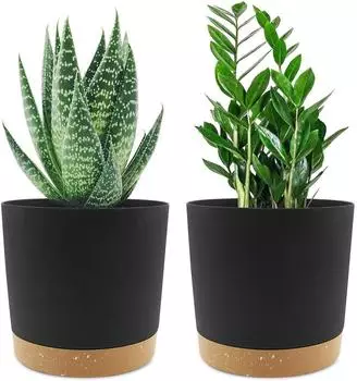 LuxusKollektion Blument&ouml;pfe 2er Set 16,5cm mit Untersetzer, dunkelgrau, Innen & Au&szlig;en