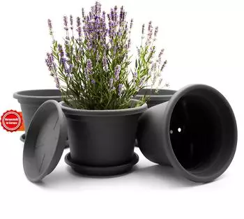 BigDean Blumentopf mit Untersetzer, rund, anthrazit, &oslash;25cm, 4er-Set (1770434)