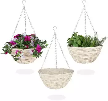 Relaxdays H&auml;ngepflanzkorb geflochten, natur, 3er-Set