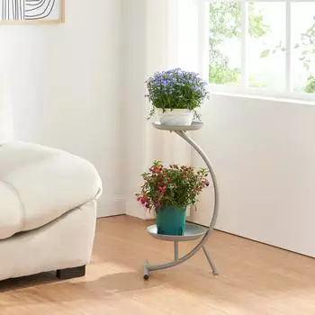 en.casa Aalten Blumenst&auml;nder Halbmondform, Metall, grau (61,5x30x25cm)