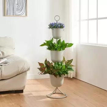 en.casa Alphen Blumenst&auml;nder 3 T&ouml;pfe Metall hellgrau 110x28cm (84315620)