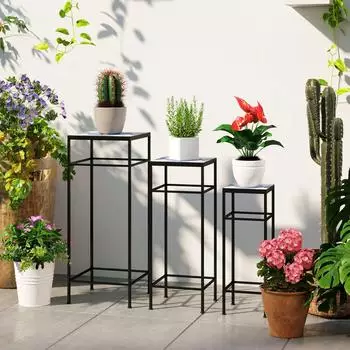 Outsunny Pflanzenst&auml;nder 3er-Set, Metall, blau, 71cm
