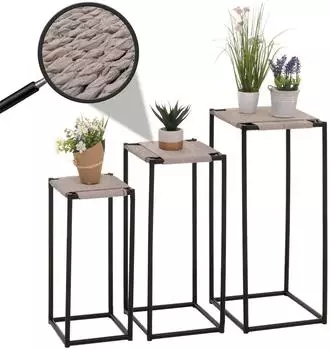 MCW Blumentisch N70 3er-Set, stapelbar, Metall/Papierseil, grau (MCW-N70)