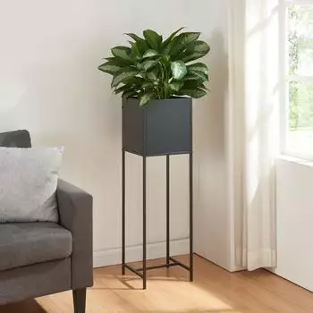en.casa Pflanzenst&auml;nder mit Blumentopf, Metall, schwarz, 100x30x30cm