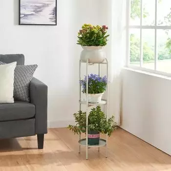 en.casa Altena Blumenst&auml;nder mit Blumentopf und 2 Ablagen, Metall, hellgrau, 94,5x27x27cm