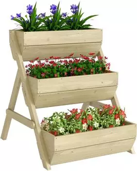 Outsunny Blumentreppe 3 Etagen Holz, braun, 65x76x75cm, 22L