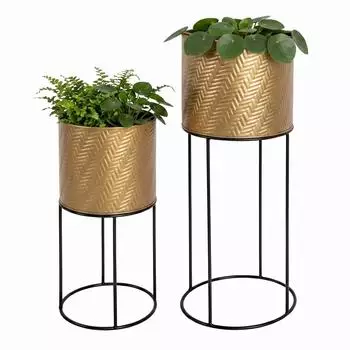 Relaxdays Blumenst&auml;nder 2er-Set, Metall, 2 Gr&ouml;&szlig;en, schwarz/gold