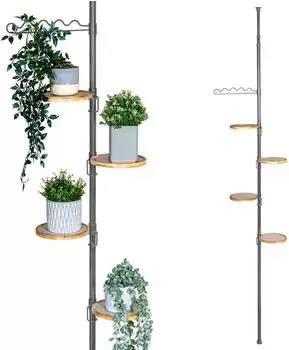 bremermann Teleskop-Blumenregal mit 4 Bambusablagen, grau, 140-290cm