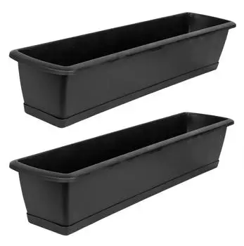 BigDean Blumenkasten mit Untersetzer, 2er-Set, anthrazit, 60cm (795165)