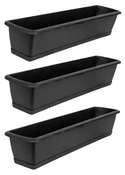 BigDean Blumenkasten mit Untersetzer 3er-Set, anthrazit, 60cm (795172)