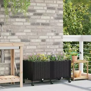 vidaXL Gartenpflanzer mit R&auml;dern, schwarz, 80x40x44cm, PP (3422960)