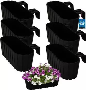 OEM Balkonkasten für Geländer, oval, PVC, anthrazit, 400mm, 6er-Set