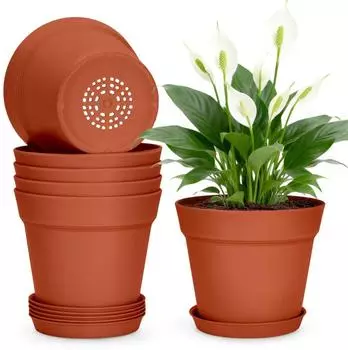 LuxusKollektion Blument&ouml;pfe mit Untersetzer, 6er-Set, 15cm, Kunststoff