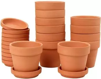 LuxusKollektion Mini Terrakotta T&ouml;pfe mit Untersetzer, 7,9x7,4cm, 12er-Set