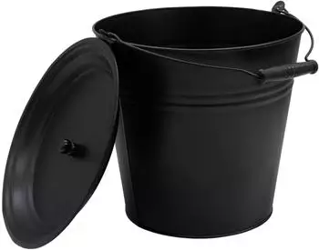 Spetebo Zinkeimer mit Holzgriff und Deckel, schwarz, 12L (3847)