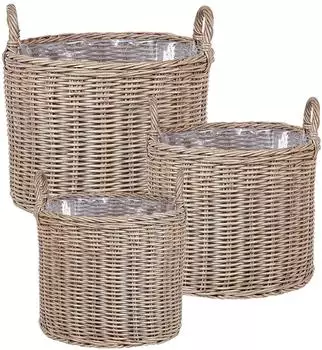 Beliani Pendula Blumenkorb 3er-Set, Polyrattan, naturfarben (33/37/45cm)
