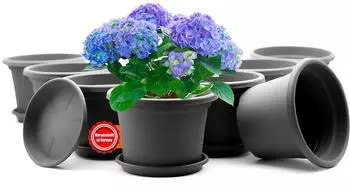BigDean Blumentopf mit Untersetzer, rund, &oslash;30cm, anthrazit, 8er-Set (1770445)