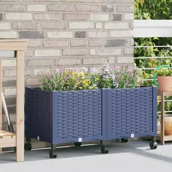 vidaXL Gartenpflanzer mit R&auml;dern blaugrau 80x40x48cm PP (3422961)