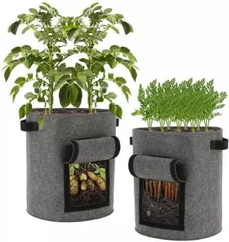 Spetebo Kartoffel-Pflanzsack XXL 70L mit Griffen und Sichtfenster, 2er-Set (3255)