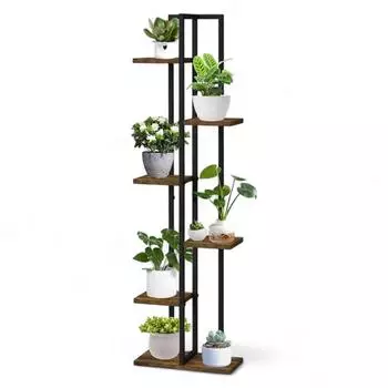 DanDiBo Blumenregal 6 Etagen, Metall/Holz, schwarz, 120cm (96582)