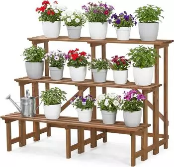 needs&wants Pflanzentreppe XL, 3 Stufen, Holz, 110x75x61cm