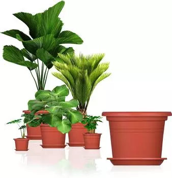 BigDean Blumentopf mit Untersetzer rund, Kunststoff, terrakotta, 5er-Set (&Oslash;25cm)