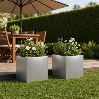 vidaXL Garten-Pflanzgef&auml;&szlig; 20x20x20cm silber, 2er-Set