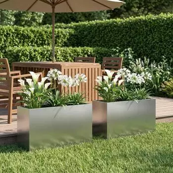 vidaXL Garten-Pflanzgef&auml;&szlig; 2er-Set silber 80x40x50cm, Stahl verzinkt