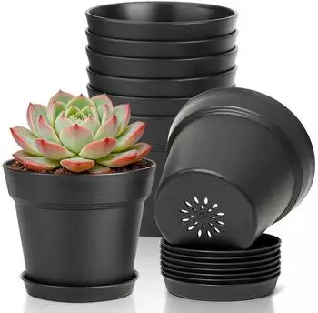 LuxusKollektion Blumentopf mit Untersetzer 8er-Set, Kunststoff, schwarz, &Oslash;10cm