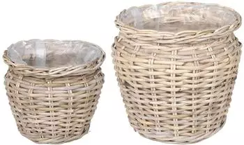 vidaXL GENDT Blumentopfkorb 2er-Set, Kubu-Rattan, naturgrau