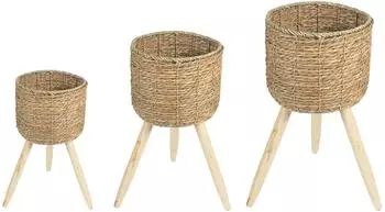 Idimex NAPARI &Uuml;bertopf-Set mit Standfu&szlig;, Seegras/Holz, 3-teilig (95697)