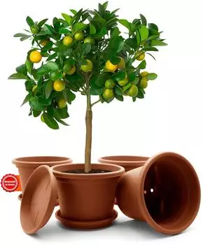 BigDean Blumentopf mit Untersetzer rund &oslash;35cm terracotta, 4er-Set (1770441)