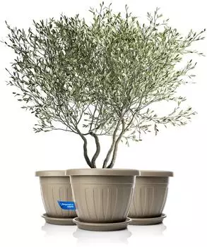 BigDean Blumentopf mit Untersetzer rund, 3er-Set, &oslash;50x38cm, mokka/braun (802634)