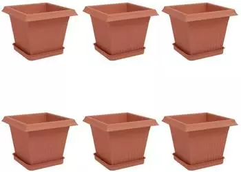 vidaXL Blument&ouml;pfe 6 Stk., ziegelrot, 20x20x16cm, Kunststoff (3403291)