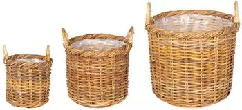 vidaXL Blumentopfkorb Gendt mit Speicher, 3 Stk., naturbraun, Kubu-Rattan