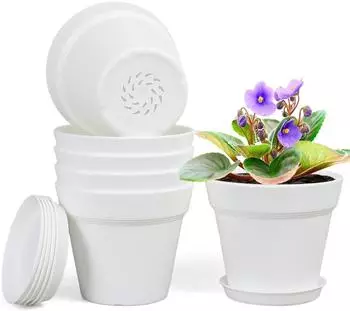 LuxusKollektion Blument&ouml;pfe mit Untersetzer 6er Set, 17,8cm, wei&szlig;, Kunststoff