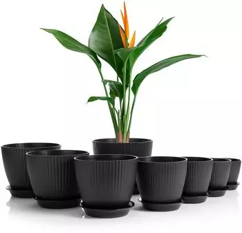 BigDean Blumentopf-Set mit Untersetzer, 8 Gr&ouml;&szlig;en, anthrazit (10-19cm)