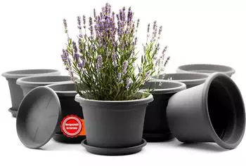 BigDean Blumentopf mit Untersetzer, rund, &oslash;25cm, anthrazit, 6l, 8er-Set (1770444)